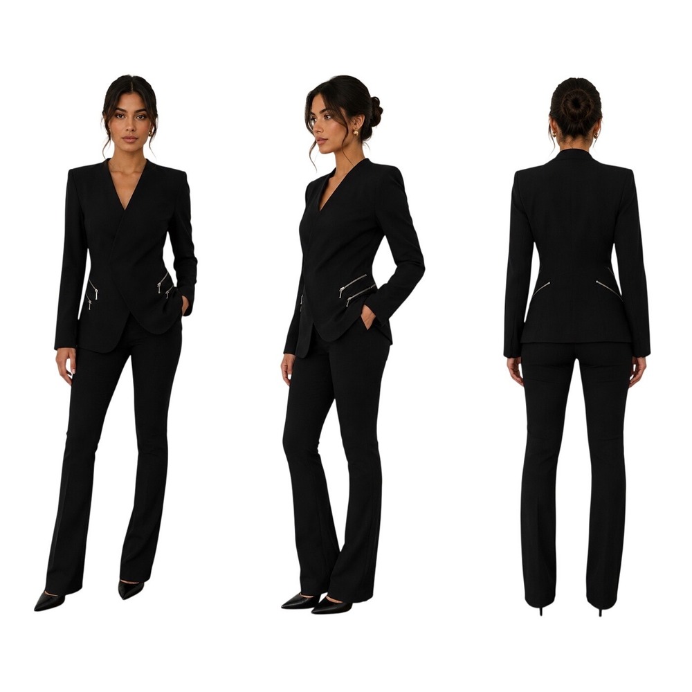Zara Woman Black Asymmetric Zip Detail Collarless Blazer Jacket Size XS